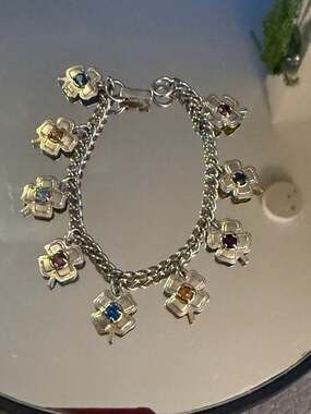 Similar Items to Birmingham Hallmark 9ct Vari Hue Sapphire quatrefoil gems brace